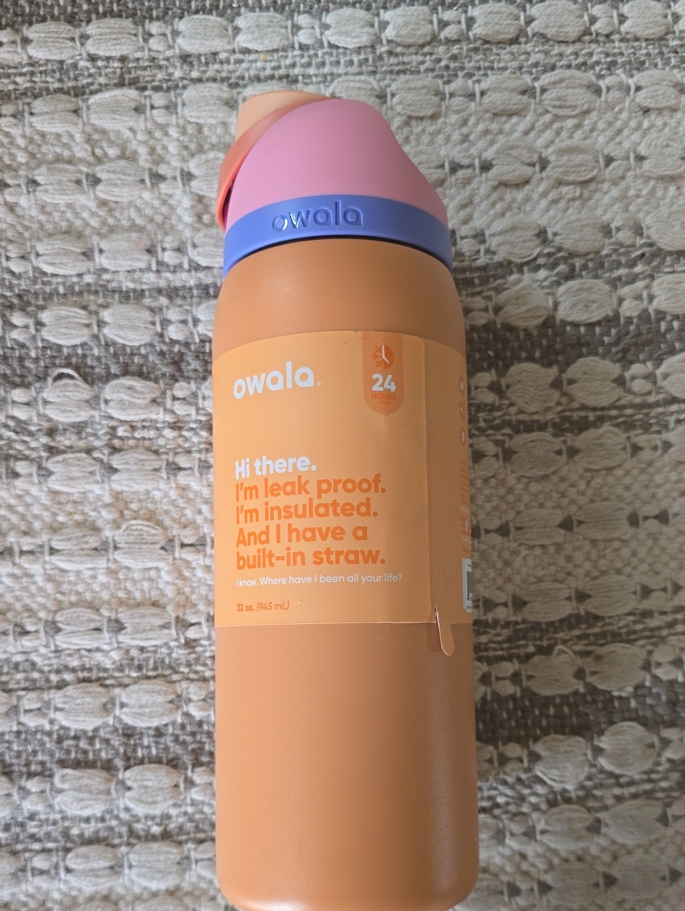 Owala Insulated Bottle with Built-In Straw — Peach & Pink